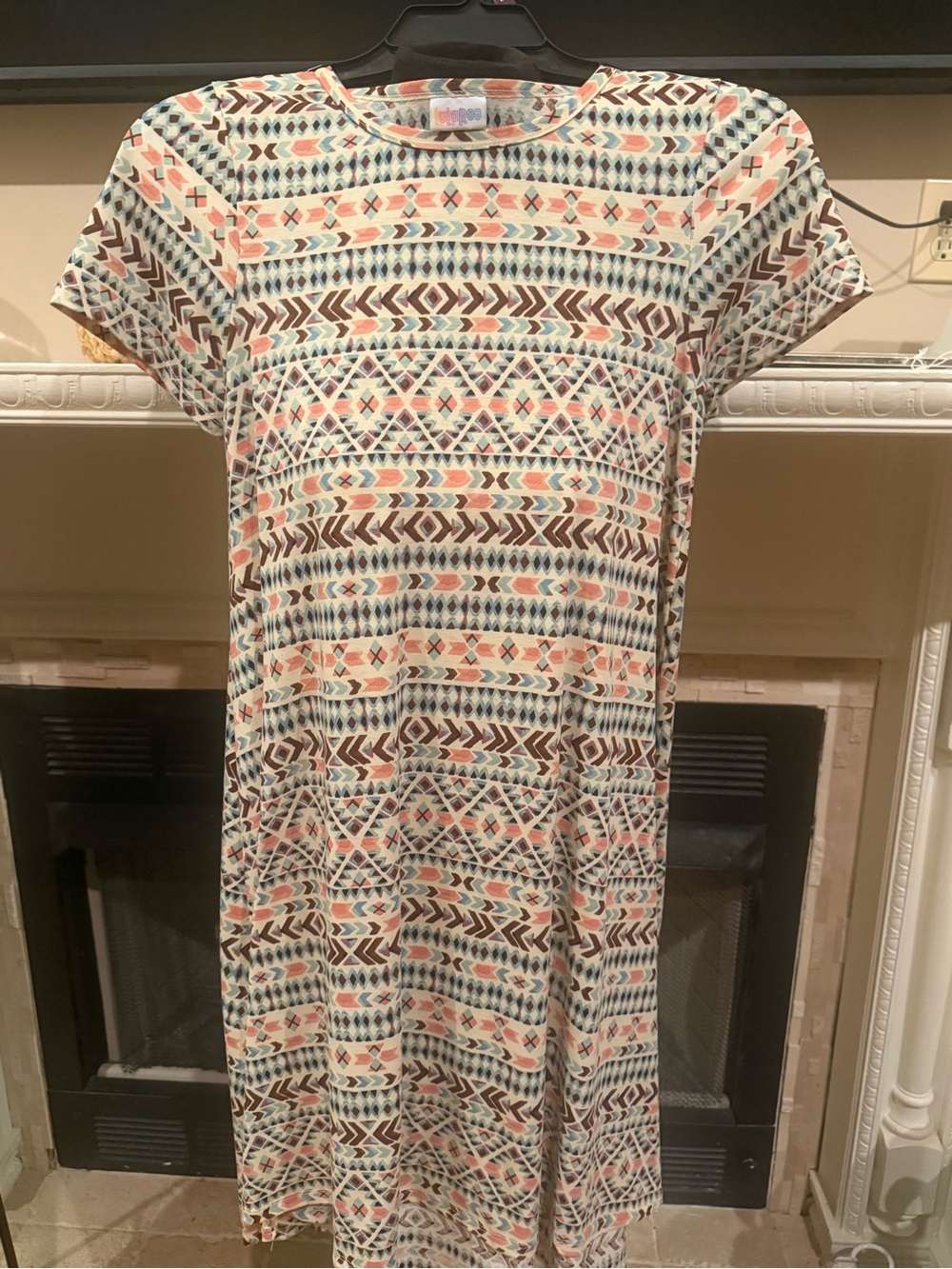 LuLaRoe Short-Sleeve Tribal Print Dress - Cream, Coral & Teal